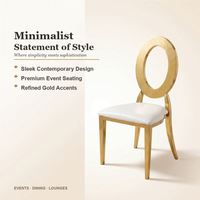 Chaise de mariage dorée à dossier rond ouvert avec coussin blanc pour banquets et événements