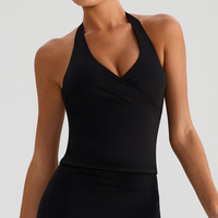 Tops activos de entrenamiento sin costuras transpirables a la moda para mujer Top de Primavera de talla grande PDS incorporado con cuello Halter de compresión