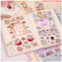 Feuilles d'autocollants en cristal Kawaii Mini Pet, autocollants en forme de chat, de pain et de dôme avec breloques en chaîne, fournitures de papeterie pour scrapbooking pour enfants