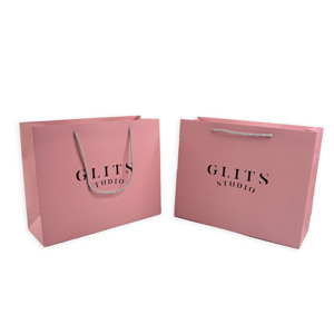 Wholesale Custom Logo Pink <b>Paper</b> Bags Black Hot Stamping Print Luxury Gift <b>Paper</b> Shopping Pouches For Fashion Store Boutique - Product Image 3