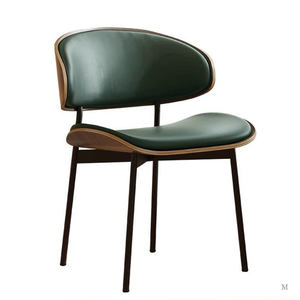 Sedia da pranzo moderna in pelle con legno di noce in legno imbottito sedile in metallo nero gambe sedie per casa ristorante Hotel sala da pranzo - Product Image 3