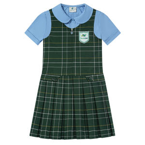 ब्लू शॉर्ट शर्ट वर्दी में लड़कियों के लिए ग्रीन प्लेड ड्रेस सेट किया गया है जो लड़कियों की छात्रा स्कूल वर्दी लड़की के लिए छोटे कपड़े पहने - Product Image 2