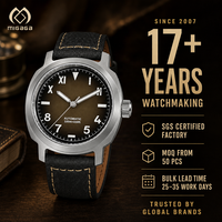 Montre de pilote personnalisée OEM pour hommes, 38 mm, mécanique, cadran vintage marron, bracelet en cuir, montres-bracelets