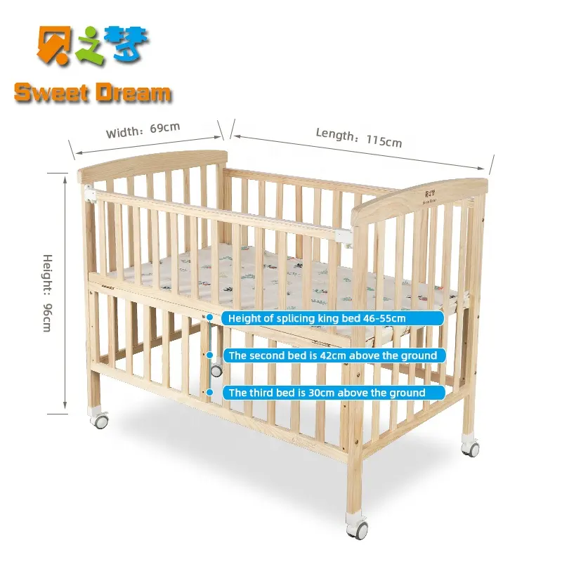 Multifunktion ale 4 in 1 Holz Kinder Babybett Bett Holz verstellbare Baby Nacht Schlaf bett Kinder bett für neugeborenes Holz