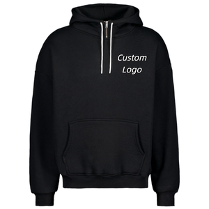 Sweat-shirt décontracté technique noir en polaire 460 g/m² avec logo personnalisé, capuche double couche, fermeture éclair YK, cordon de serrage, coupe ample, épaules tombantes, surdimensionné - Product Image 5