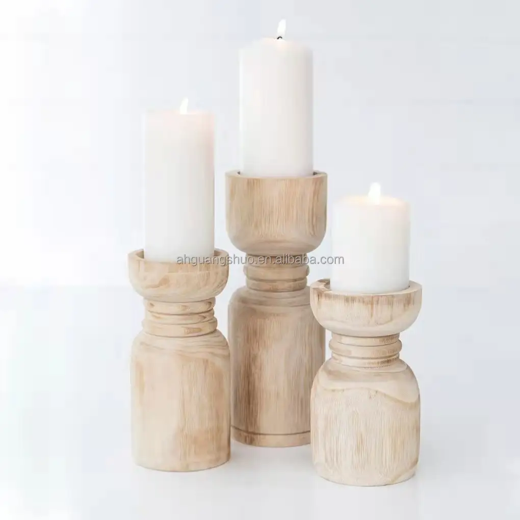 Unfinished Candlesticks Holders/Retro Unpainted Wood Classic Craft Candlesticks Holders Wedding Decorations