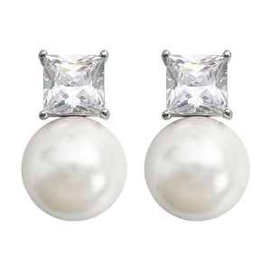 Orecchini a Perno con Cristalli Quadrati Effetto Perla per Donne, Accessori Moda Semplici per Uso Quotidiano - Product Image 5