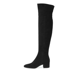 Botte noire décontractée pour femme, grande taille, bout rond, <span class=keywords><strong>talon</strong></span> <span class=keywords><strong>carré</strong></span> épais, automne-hiver, cuissardes - Product Image 2