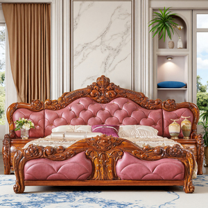 Letto matrimoniale in ebano stile europeo, nuovo letto in legno massello stile cinese per appartamento grande, con comodino da 2m e contenitore - Product Image 5