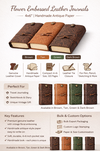 Carnets en cuir écologiques à motif floral en relief, aspect antique, papier fait main, design floral vintage, livre de poche 46 - Product Image 6