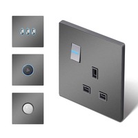 Prise murale double en acier inoxydable, design moderne, étanche, avec interrupteurs, norme britannique