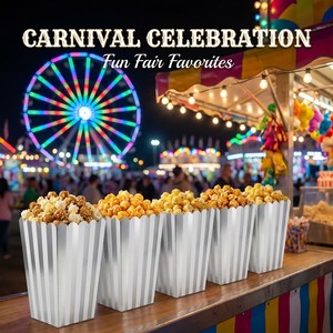 กล่องกระดาษลายทางสีชมพูสำหรับใส่ป๊อปคอร์น ดีไซน์หรูหราทันสมัย เหมาะสำหรับวันสปา ดูแลตัวเอง ทำทรีตเมนต์ความงาม กล่องใส่ขนมสุดน่ารัก - Product Image 3