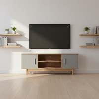 Meuble TV en bois avec 2 portes et étagères ouvertes, centre de divertissement, console multimédia TV, table avec pieds en bois massif pour salon