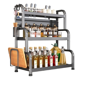 Étagère à épices multifonctionnelle moderne en métal à trois niveaux pour comptoir, support de rangement de cuisine peu encombrant pour pots de sel et d'épices - Product Image 3