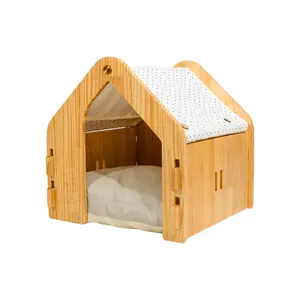 Indoor luxury small puppy dog kitty cat house wooden pet bed easy to assemble detachable portable and foldable