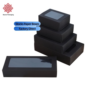 Wholesale <b>Black</b> Minimalist Recyclable Customizable Gift <b>Boxes</b> Window-Cut Transparent Vintage Kraft Paper Stocks Box Premium Gift - Product Image 1
