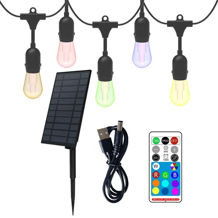 Smart Solar S14 String Lights App Smart Remote Control RGB Led String Light For Backyard Garden Bistro