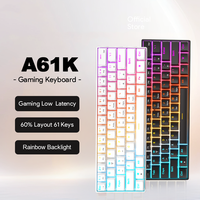 Teclado Mecánico para Juegos A61K con Retroiluminación LED, 61 Teclas, Mini, Cableado, Tipo-C, para Oficina, con Interruptor Azul, para Laptop y PC
