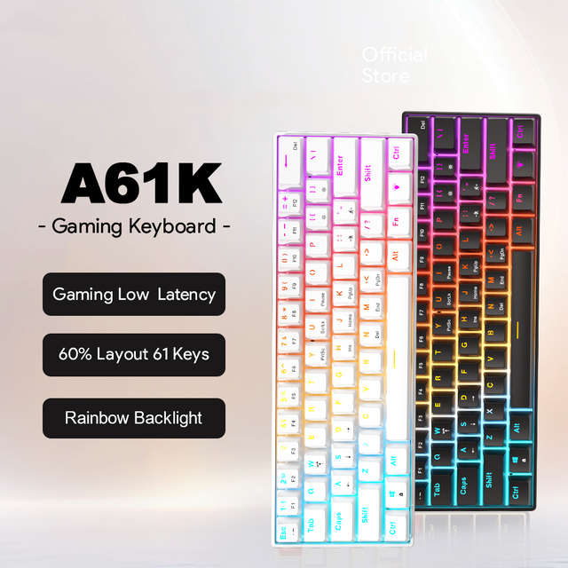 A61K Mechanical Gaming Keyboard LED Backlit 61-Keys Mini Wired Type-C Office Use Blue Switch for Laptop PC