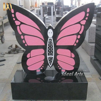 Pierre tombale verticale en granit noir simple, design américain, pierre tombale en granit avec papillon, Ideal Arts