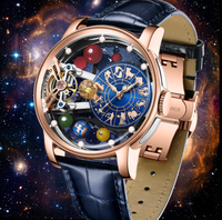 Montre mécanique squelette automatique de luxe pour homme, signes du zodiaque et éléments du système solaire, design planétaire ajouré