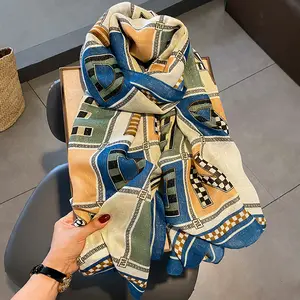 Designer Cotton Pashmina Scarf for Women Luxury Print Shawl Wraps Winter Warm Beach Stoles Head Hijab Bufanda Scarves 2022 New