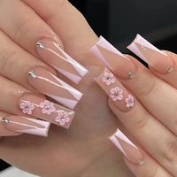 Etiqueta privada 24 PCS Prensa de uñas en ataúd francés Prensa de diamante rosa en uñas Venta al por mayor Uñas artificiales