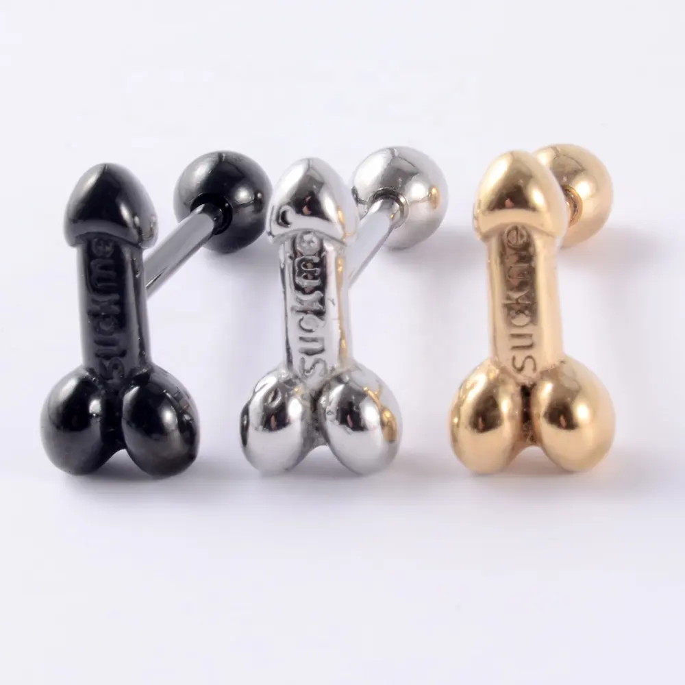 Surgical Steel Man Hiphop Tongue Rings Leveraged Round Balls Plated Tongue Barbell Sexy Body Piercing Jewelry