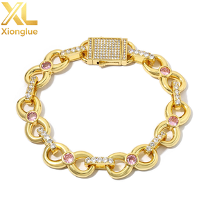 Factory Custom Hip Hop 12mm Fine Luxury Jewelry Pink Moissanite <b>Bracelets</b> Women Men 925 Sterling Silver Chain Link <b>Bracelets</b> - Product Image 1
