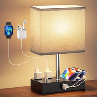 Lampe de chevet à intensité variable avec prises de charge USB, support de téléphone, abat-jour en tissu, lampe de bureau LED pour chambre à coucher, salon