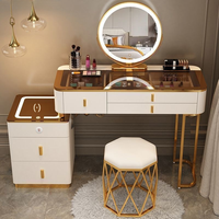 Meuble intelligent, coiffeuse moderne de style princesse, ensemble de coiffeuse avec miroir éclairé, chaise réglable, 5 tiroirs pour la chambre à coucher