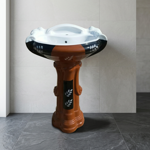 Lavabo sur pied en céramique rose carré de conception européenne pour salle de bain moderne - Product Image 3