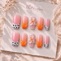 Faux ongles press-on brillants 3D français 2,5 carrés, courbes, faits à la main en PMMA, couvrance totale, réutilisables, portables, 10 pièces