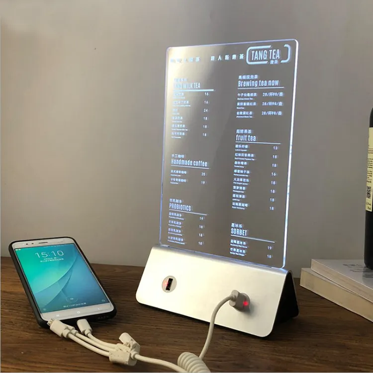 Chủ Sở Hữu Thực Đơn Nhà Hàng A5 Bộ Sạc Với Giao Diện USB Bàn Đứng Acrylic Uống Menu Hiển Thị Chủ