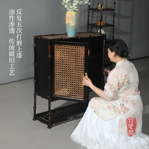 Bamboo Entryway Cabinet Lacquered Bamboo 2 Door Chinese Style Living Room Storage Cabinet - Product Image 3