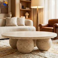 Table basse de salon en marbre travertin, base sphérique, design moderne, qualité naturelle personnalisée