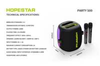 Enceinte portable HOPESTAR PARTY500, enceinte de fête 100W, karaoké extérieur, étanche IPX6, LED RGB, stéréo TWS avec deux microphones