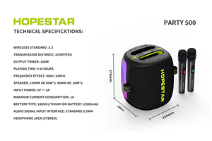 Enceinte portable HOPESTAR PARTY500, enceinte de fête 100W, <span class=keywords><strong>karaoké</strong></span> extérieur, étanche IPX6, LED RGB, stéréo TWS avec deux microphones - Product Image 6