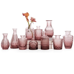 Ensemble de vases en <span class=keywords><strong>verre</strong></span> <span class=keywords><strong>vert</strong></span> bleu ambre, mini-bouteilles en <span class=keywords><strong>verre</strong></span> décoratives, petits vases à fleurs en relief pour la décoration de la maison - Product Image 3