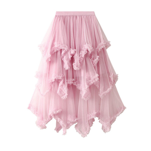 Irregular chiffon <b>skirt</b> for women, sweet high waisted A-line <b>skirt</b>, <b>mesh</b> fashionable half <b>skirt</b> for women - Product Image 6