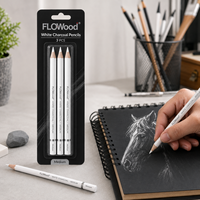 FLOWood 3 crayons de fusain blancs moyens, crayons de dessin pour esquisse et surlignage, crayons d'artiste pour ombrage et détails