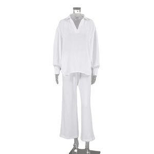 Automne Double couche gaze haut et pantalon deux pièces ample femmes maison Nishing - Product Image 5