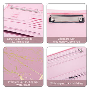 Portafolio de Cuero Rosa de Lujo, Carpeta de Archivos con Bloc de Notas Tamaño Carta A4 y Cierre de Cremallera - Product Image 4