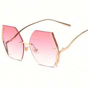 Gafas de Sol de Moda 2021 con Logotipo Personalizado, Montura Metálica Grande, Sin Marco, para Mujer, Gafas de Sol Extra Grandes - Product Image 4