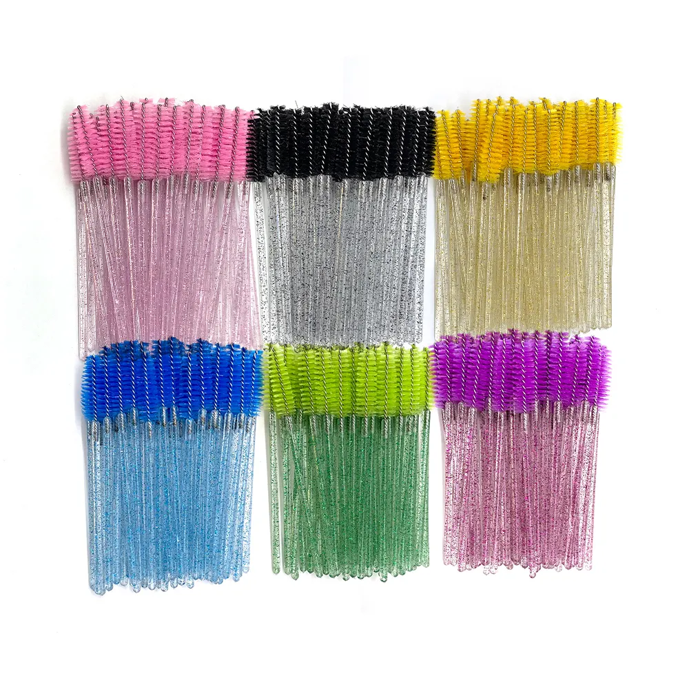 Brosse à cils en plastique, disponible en rose, noir, bleu, vert, vente en gros, 50 pièces