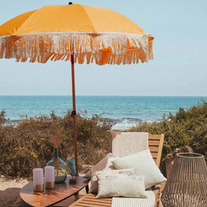 Ombrellone da Esterno Vintage Personalizzato con Effetto Legno Arancione, Frange Macramè e Nappe <span class=keywords><strong>per</strong></span> Giardino, Picnic e Balcone - Product Image 2