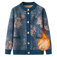 Cardigans d'hiver extra-épais doublés polaire pour femmes seniors, mères et grand-mères, motif floral d'automne