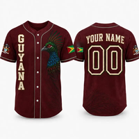 Maillot de baseball personnalisé brodé avec motif oiseau et drapeau nationaux de la Guyane, conception OEM POD, nom et numéro d'équipe personnalisés, haut pour homme