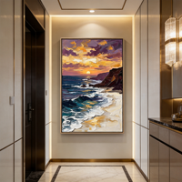 Peinture à l'huile originale sur toile, paysage marin texturé 3D, taille personnalisée, style rétro, cadre en bois, pour salon