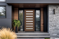 Fenêtre en verre transparent moderne Hemlock 5 Lite Porte extérieure d'entrée Porte pivotante avec deux feux latéraux pour la maison
